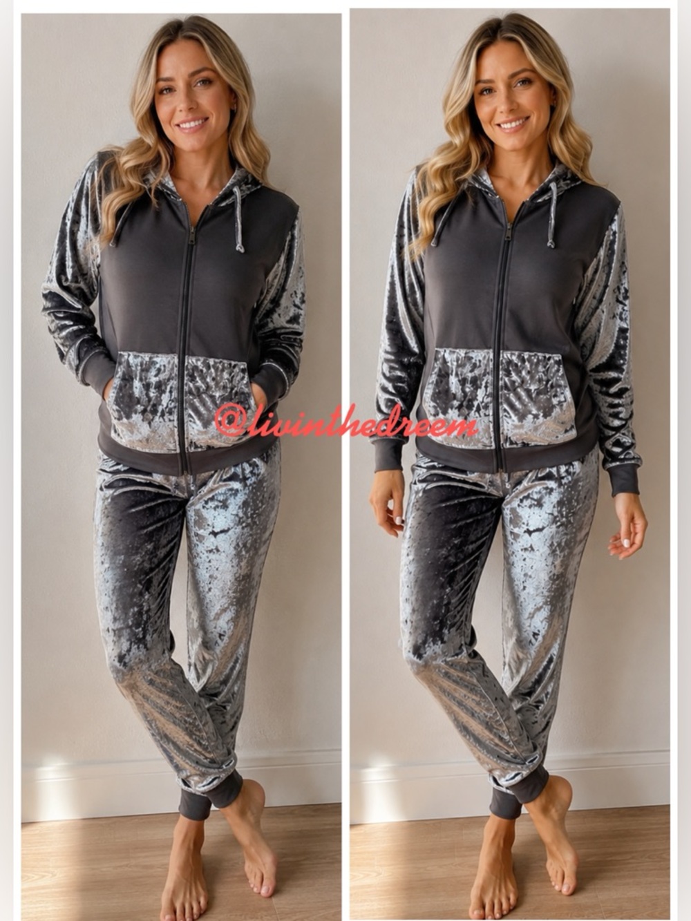 Jasmine & Ginger Velvet Velour Color locked Jogging Set $119
